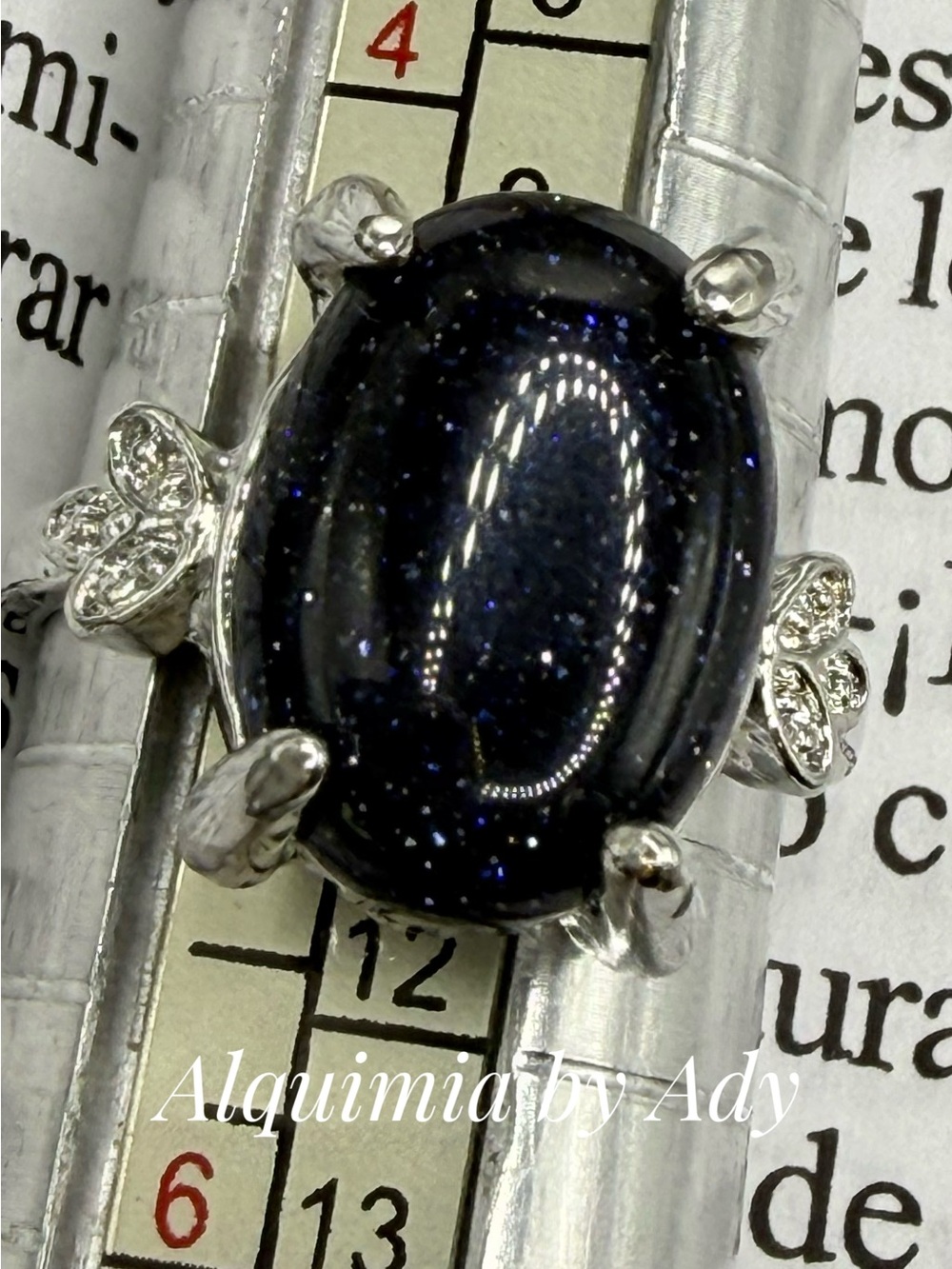 Silver Ring with Sparkling Midnight Blue Stone SANDSTONE